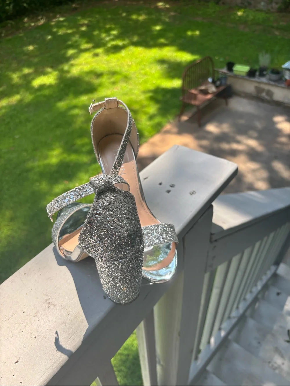 SHEIN Silver Glitter Block Heel Sandals